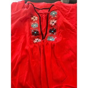 VINTAGE VANITY FAIR RED FLORAL EMBROIDERED‎ NIGHTGOWN ROBE PEIGNOIR SIZE SML